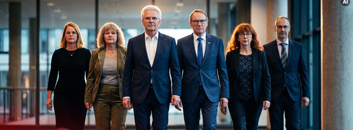 „Hubmann‘s Eleven“: Die Verhandlungsprofis kommen KI-Bild zeigt Abda-Leute in Anzügen